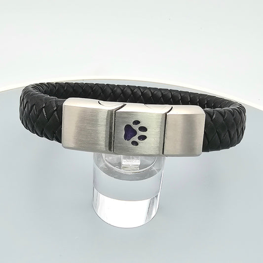 Cooper stainless steel and leather paw print bracelet