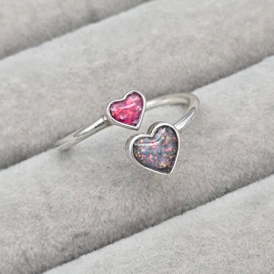 Gracie double heart adjustable ring