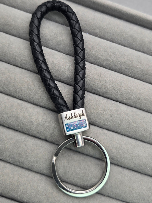 Braided Leather Strap Rectangle Keyring