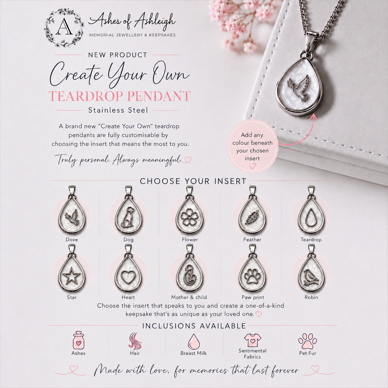 Stainless Steel “create your own” Teardrop Pendant