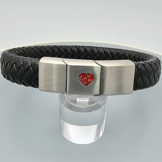 Stainless steel and leather heart bracelet