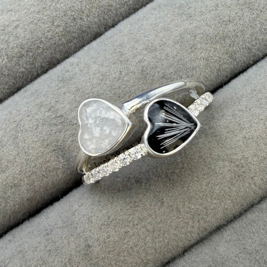 Split band double heart cz ring