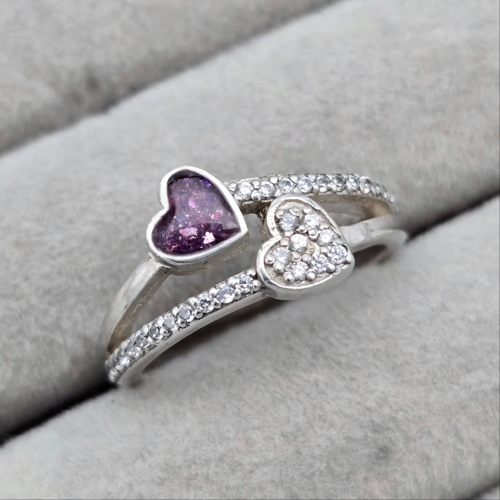 Twin love heart CZ ring