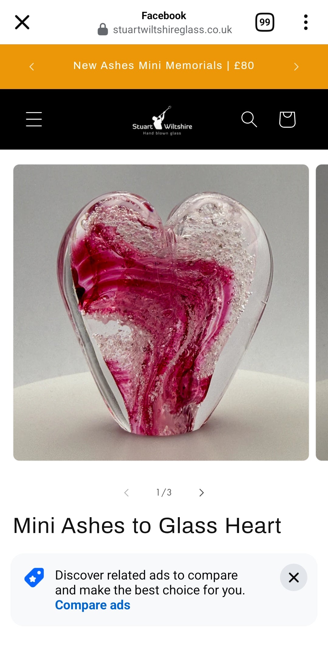 Ashes To Glass Mini Heart Ornament