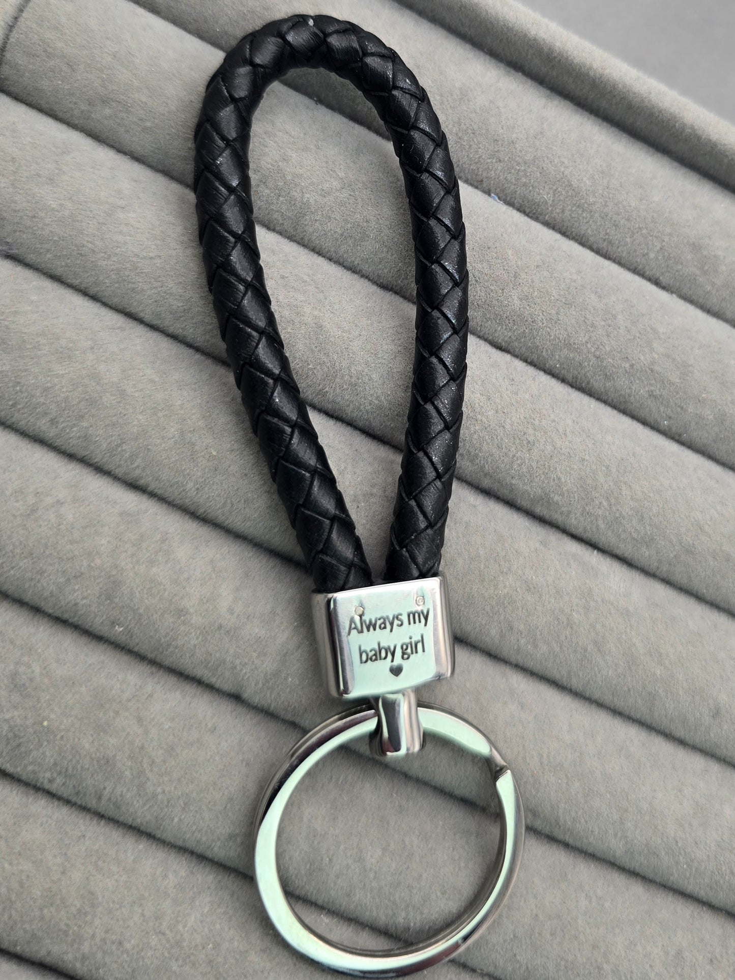 Braided Leather Strap Rectangle Keyring
