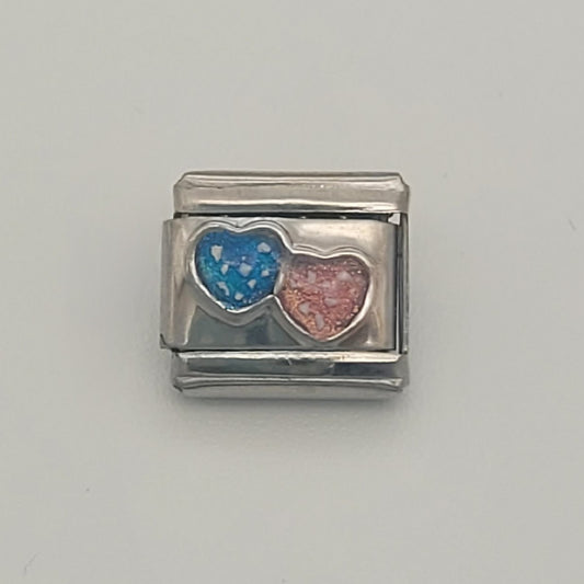 Twin heart Italian charm