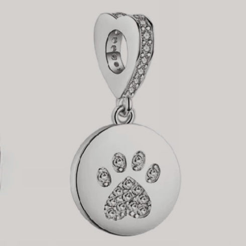 Dangle paw print cubic zirconia charm